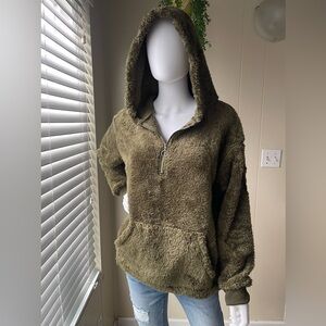 Hooklzo Size Small Green Hooded Kangaroo Pocketed Jacket